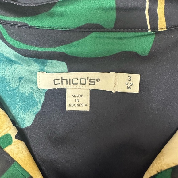 Chico's Navy and Teal Floral Blouse - Picture 3 of 3